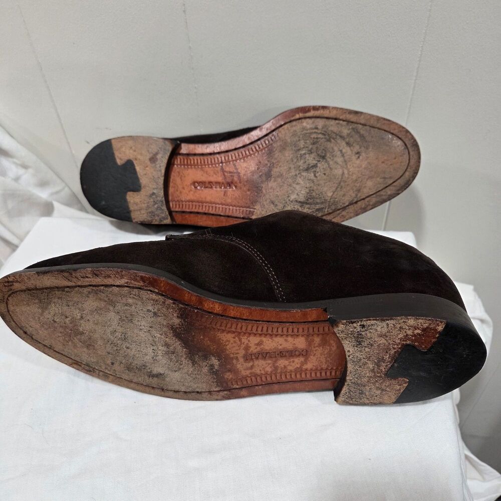 Cole Haan Made in USA Sz 9.5 D Dark Brown Suede Split Toe Derby Oxford Men Shoes - Picture 7 of 16